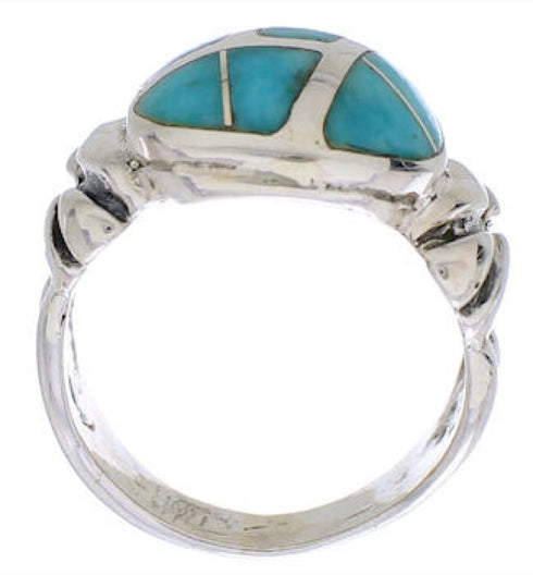 Silver Southwestern Turquoise Inlay Ring Size 7-1/4 TX39986